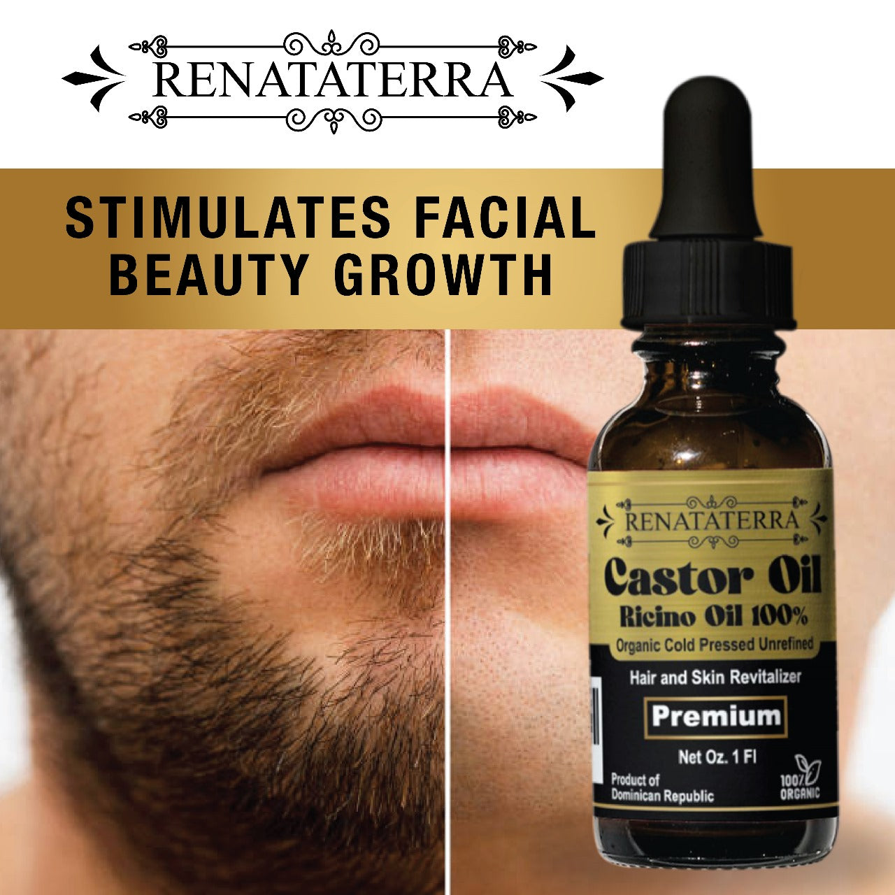 Renataterra Castor Oil 1 oz - Natural Nutrition and Strengthening for Skin and Hair
