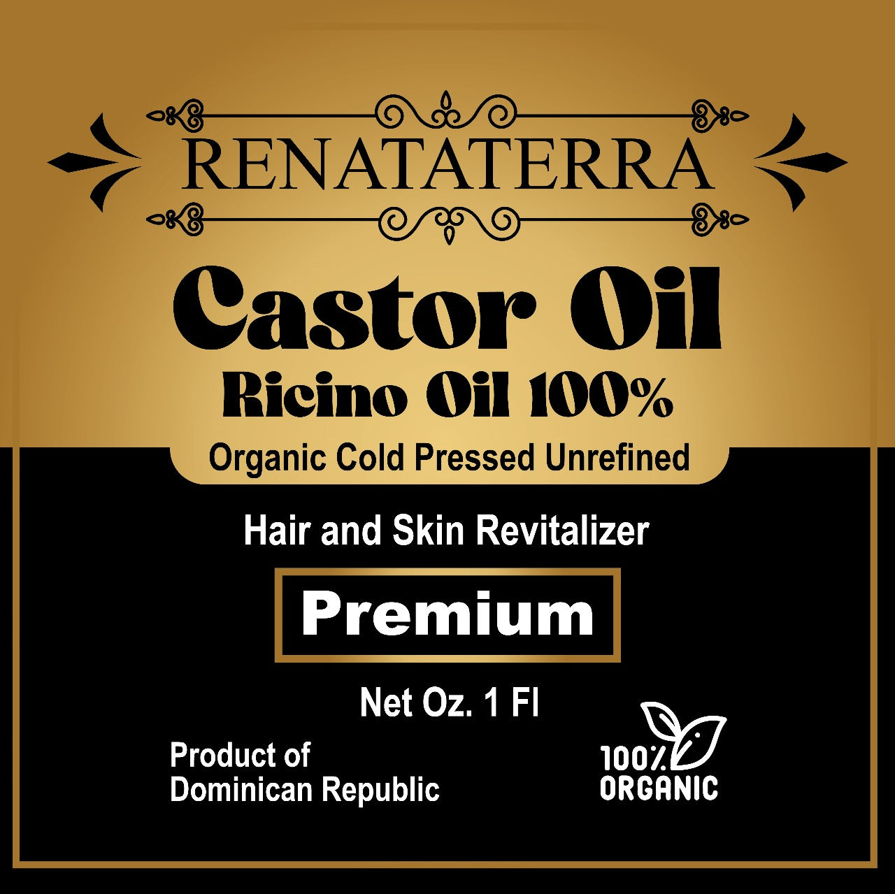 Renataterra Castor Oil 1 oz - Natural Nutrition and Strengthening for Skin and Hair
