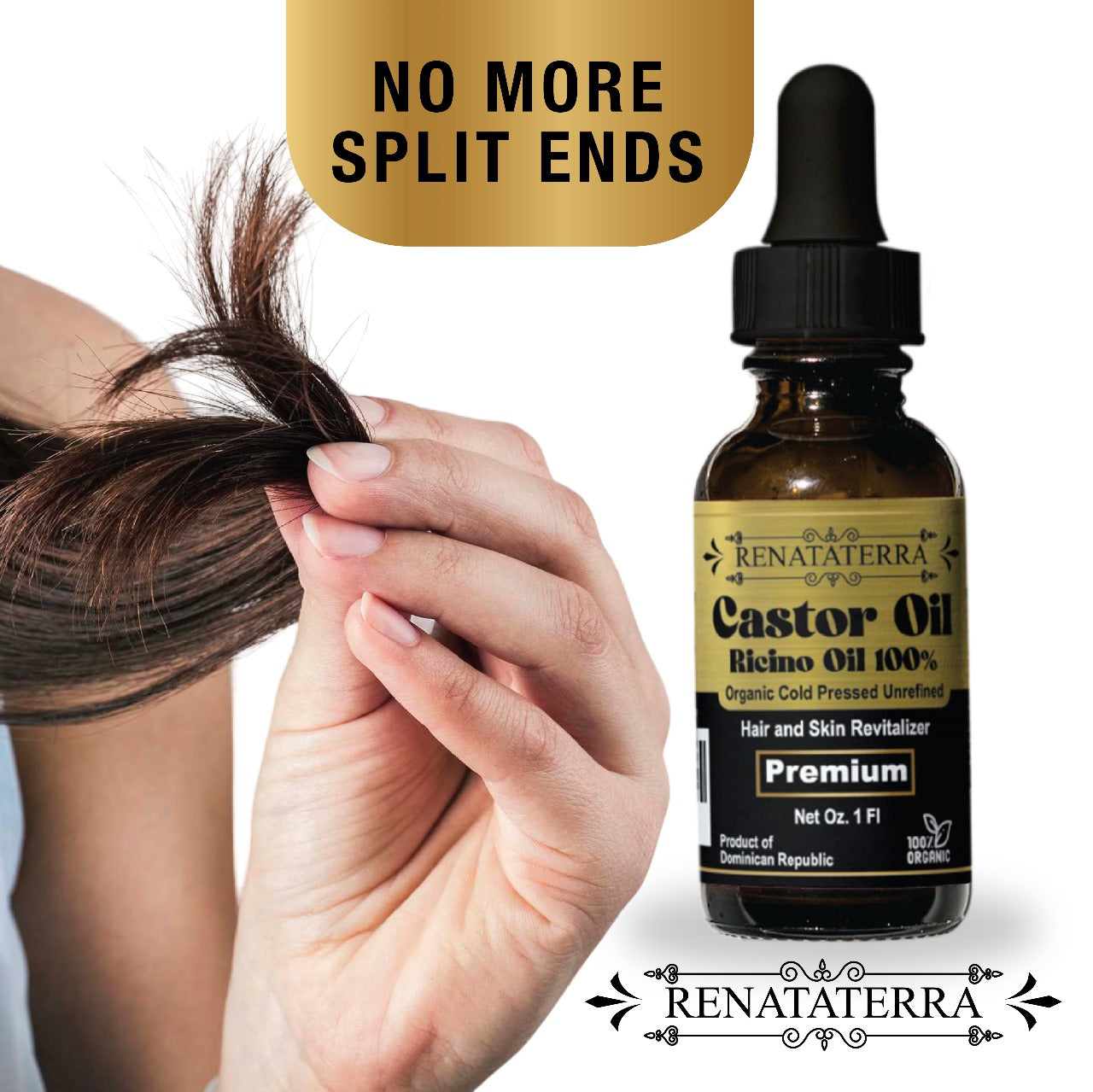 Renataterra Castor Oil 1 oz - Natural Nutrition and Strengthening for Skin and Hair