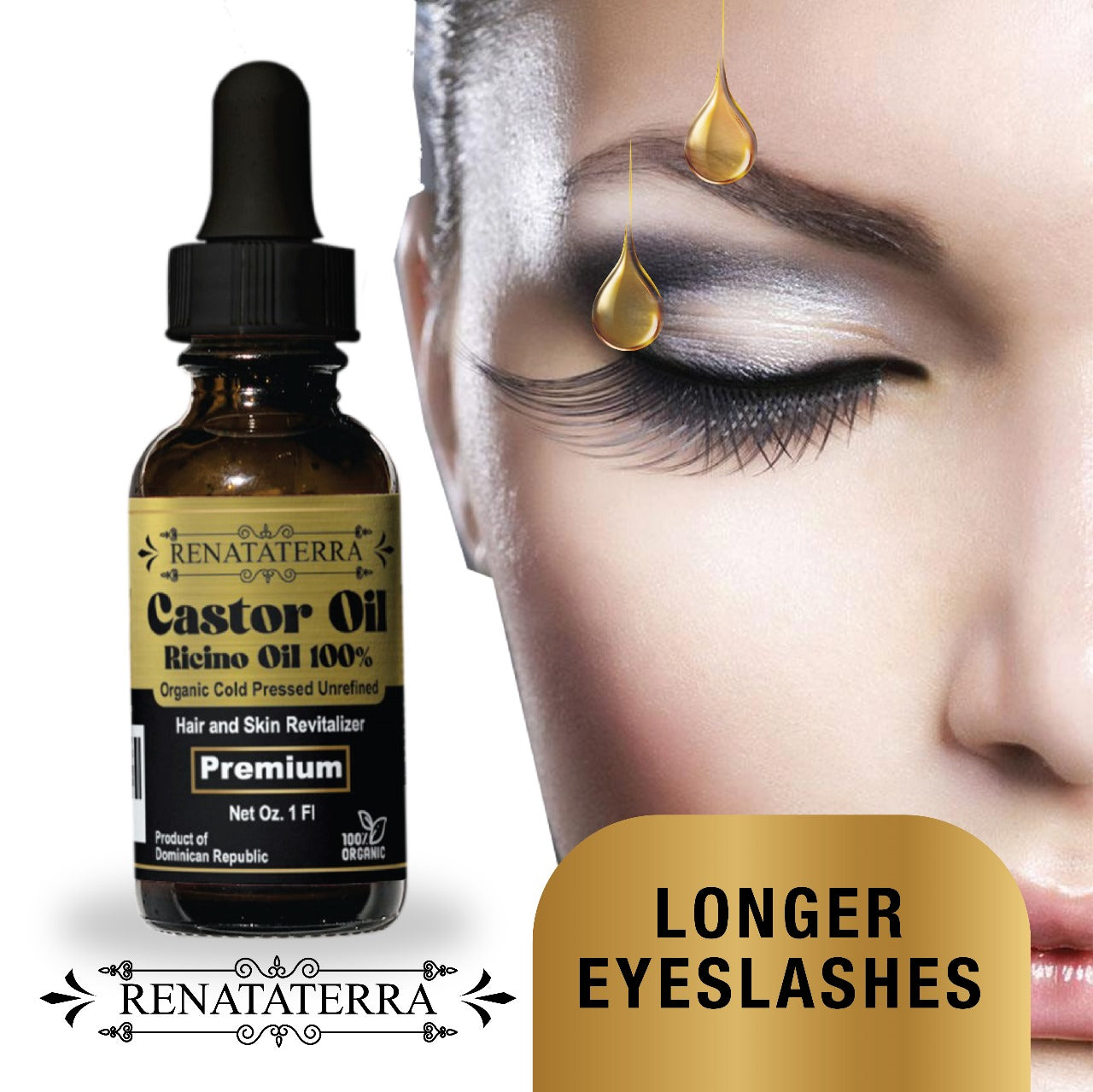 Renataterra Castor Oil 1 oz - Natural Nutrition and Strengthening for Skin and Hair