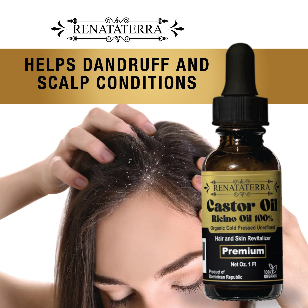 Renataterra Castor Oil 1 oz - Natural Nutrition and Strengthening for Skin and Hair