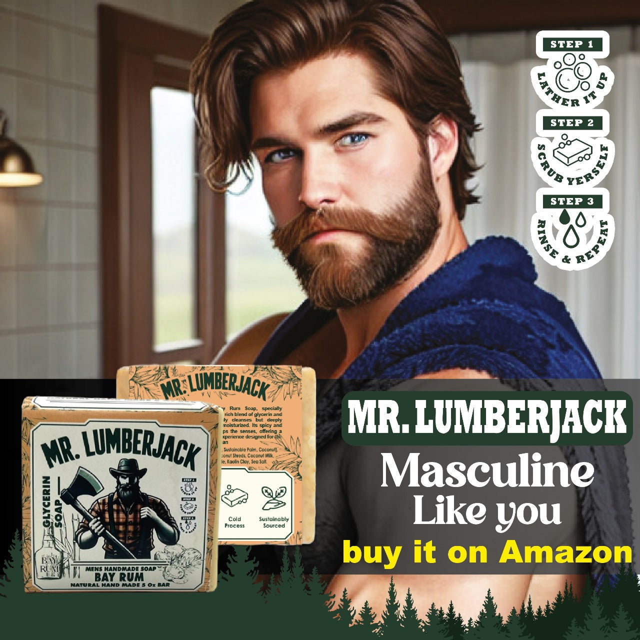 Jabones Artesanales Mr. Lumberjack – Pack 20 Unidades - Pine Tar, Mint & Aloe Vera, Bay Rum