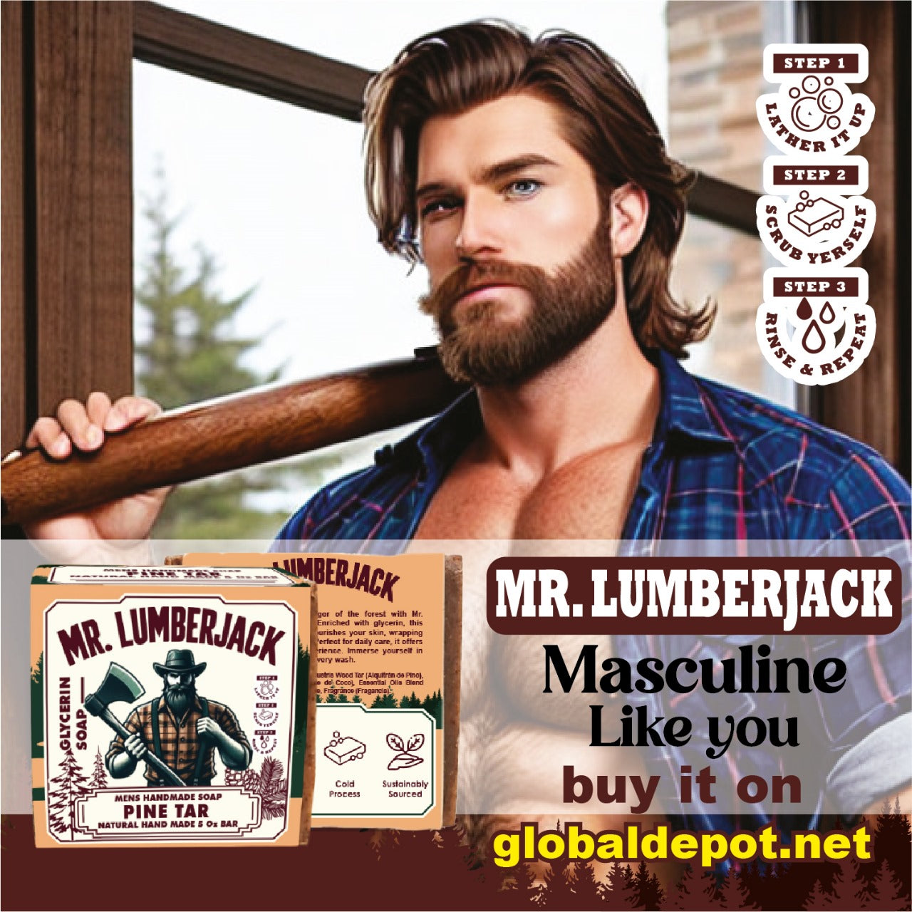 Pine Tar Soap Bar for Deep Cleansing & Soothing Skin Relief – Natural & Handmade | Mr. Lumberjack