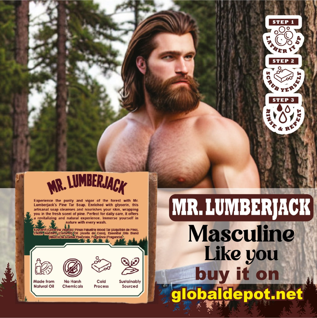 Pine Tar Soap Bar for Deep Cleansing & Soothing Skin Relief – Natural & Handmade | Mr. Lumberjack