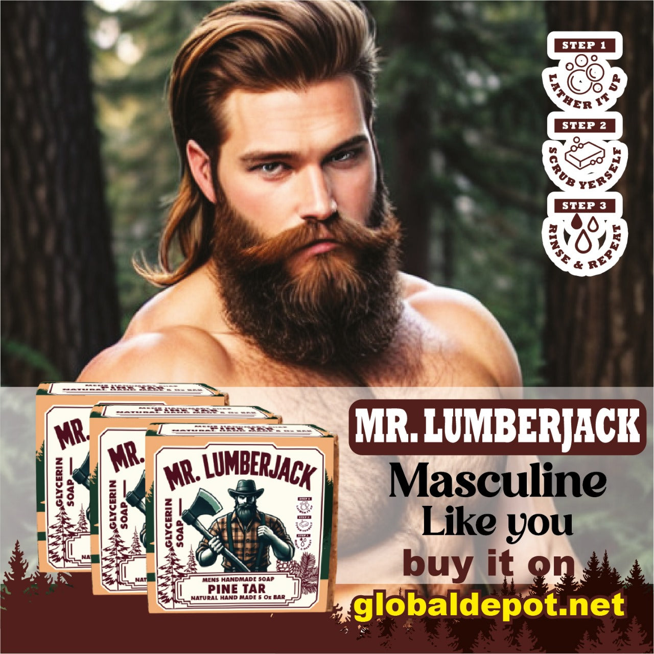 Pine Tar Soap Bar for Deep Cleansing & Soothing Skin Relief – Natural & Handmade | Mr. Lumberjack