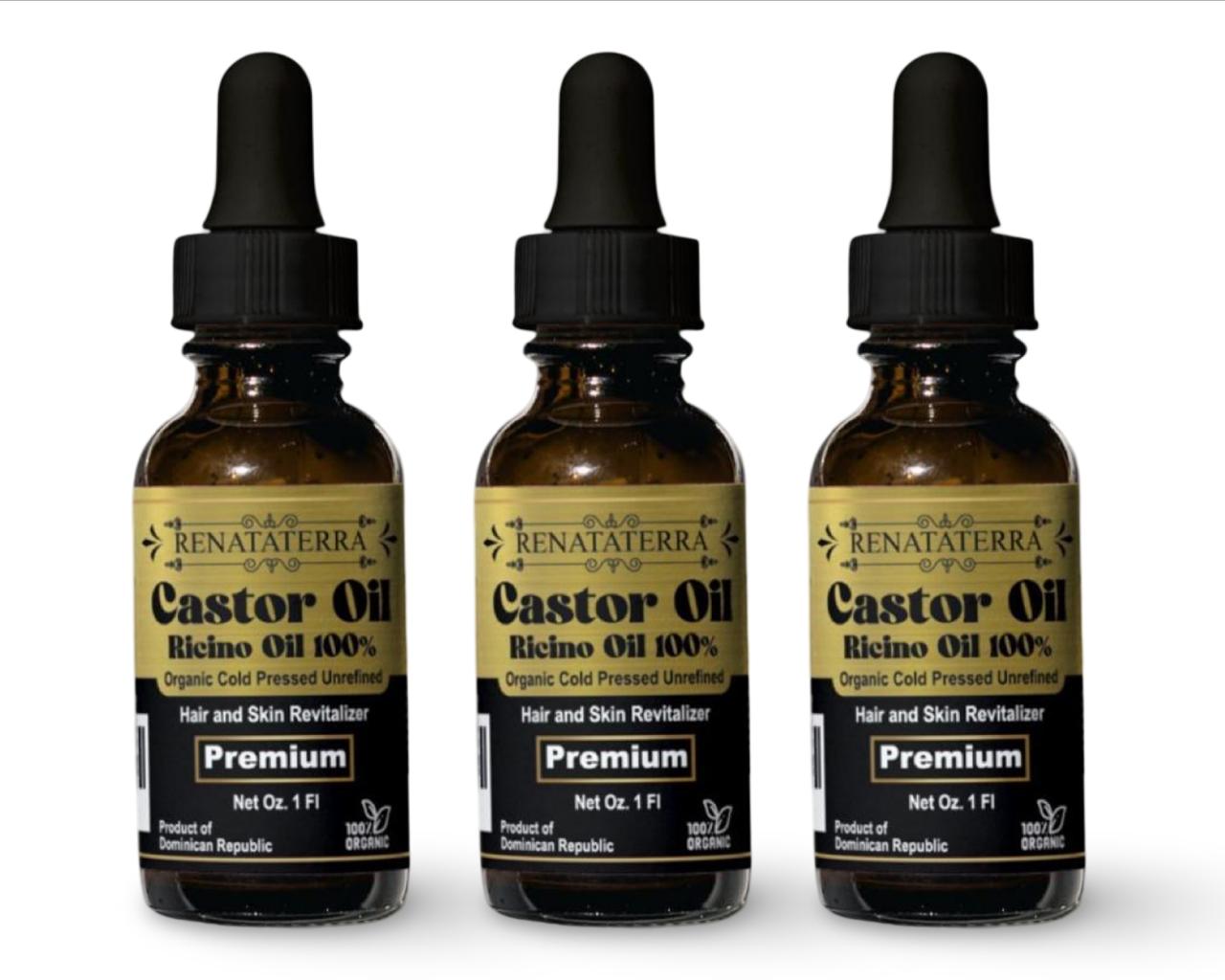 3 Pack Aceite de Castor Orgánico Puro – Crecimiento Extremo para Cabello, Cejas y Pestañas (1 oz c/u) | RenataTerra