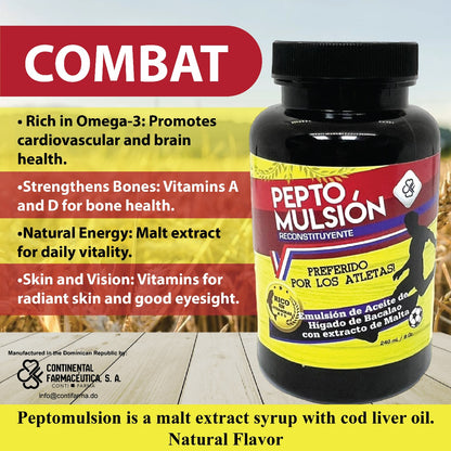 Peptomulsion - Malt Extract & Cod Liver Oil Supplement, 8 oz for Digestive and Nutritional Support