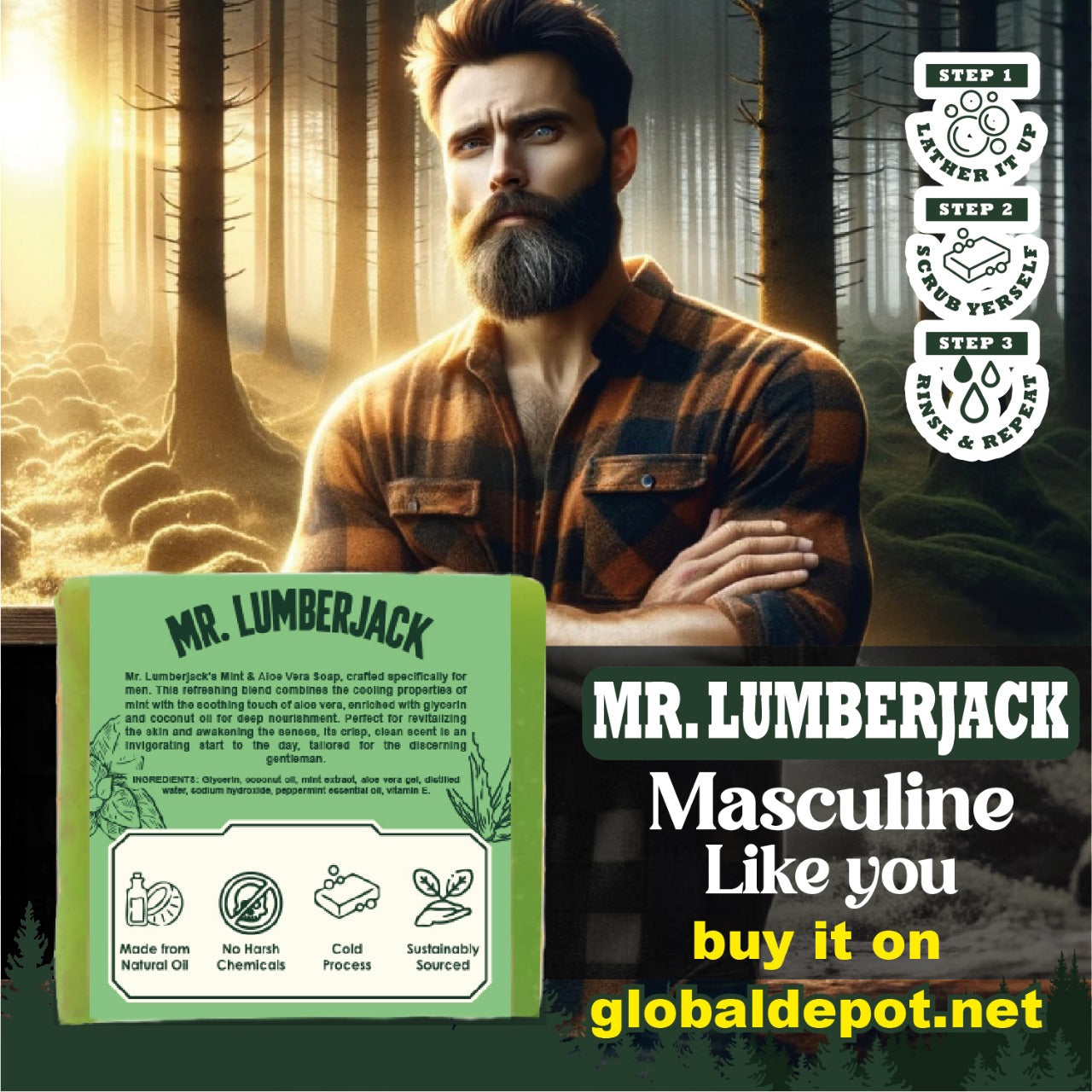 3 Pack of Aloe Vera & Mint Glycerin Soap | Mr. Lumberjack