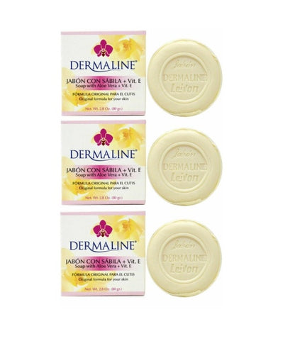 Dermaline Aloe + Vitamin E Soap 3 Pack - Deep Cleansing Facial Bar for Radiant Skin, 2.8 oz (80 g) Each