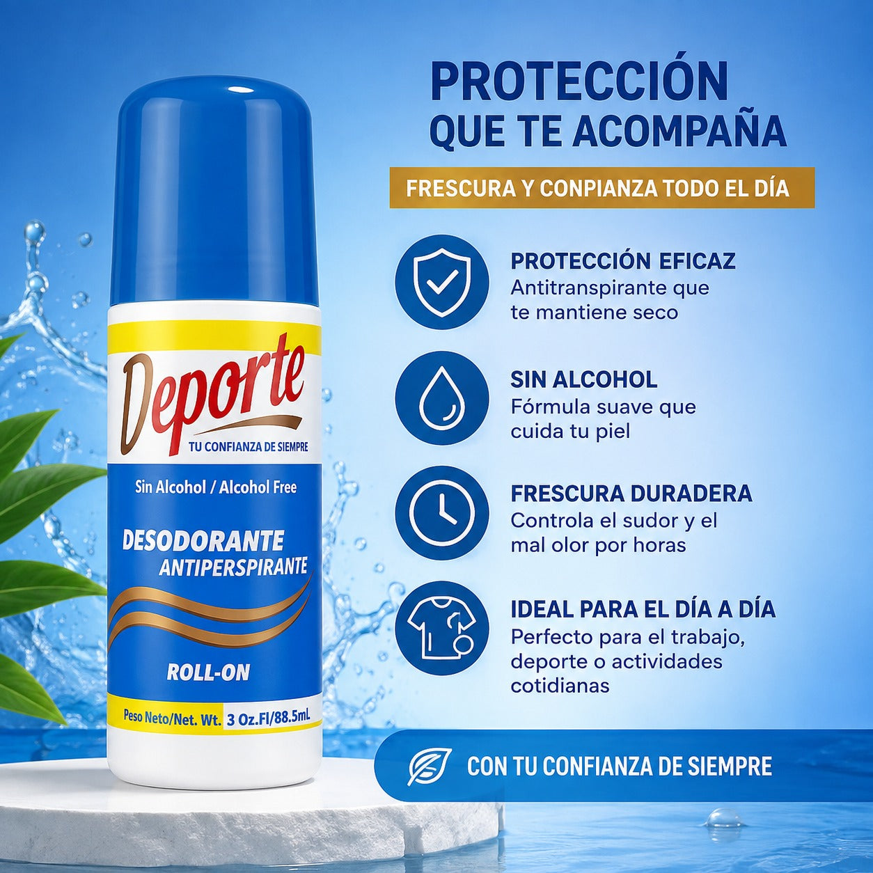 Deporte® Desodorante Antitranspirante Roll-On | Deporte® Antiperspirant Roll-On Deodorant | 3 oz (90 mL)