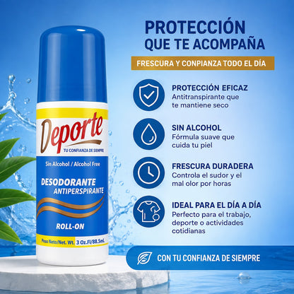 Deporte® Desodorante Antitranspirante Roll-On | Deporte® Antiperspirant Roll-On Deodorant | 3 oz (90 mL)