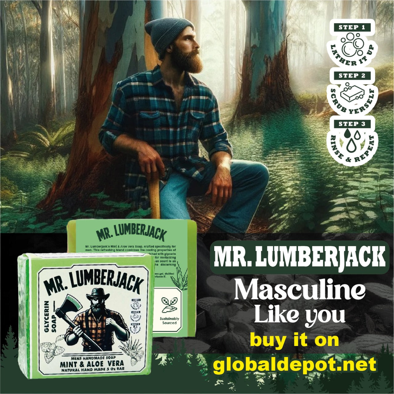 3 Pack of Aloe Vera & Mint Glycerin Soap | Mr. Lumberjack