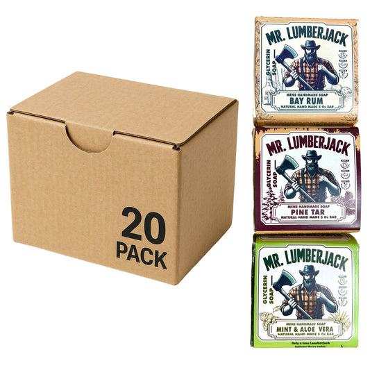 Jabones Artesanales Mr. Lumberjack – Pack 20 Unidades - Pine Tar, Mint & Aloe Vera, Bay Rum