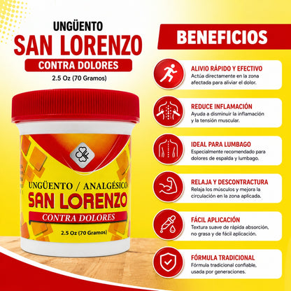 Ungüento San Lorenzo 2.5 Oz (70g) – Analgésico para Dolores Musculares y Lumbago | Contifarma S.A. | Alivio Rápido